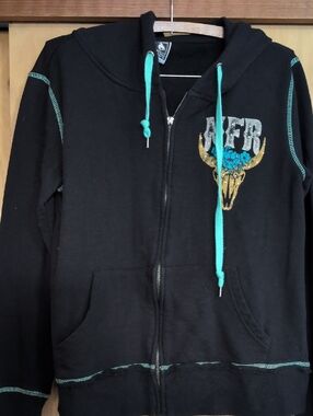 NFR Black Zip-Up Hoodie with Teal Accents